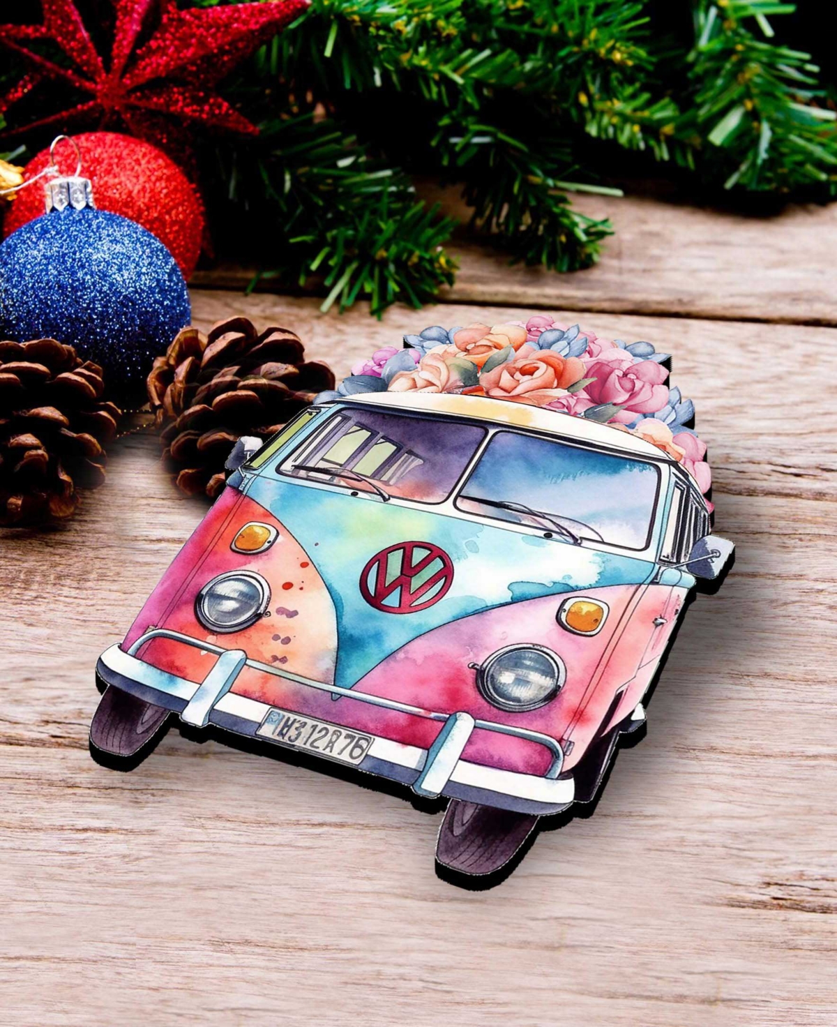 Designocracy Volkswagen Vans Wood Clip Ornaments, Set Of 3 In Multi