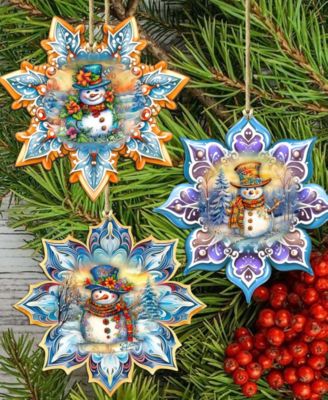 Happy Snowman Snowflake Ornaments, Set 3