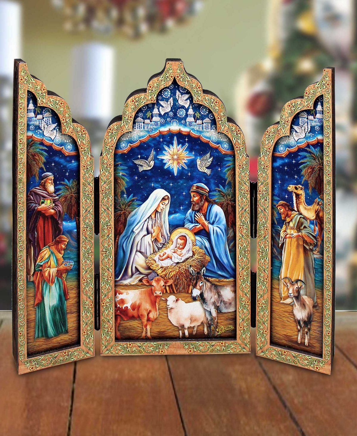 Designocracy Christmas Story Wood Tabletop Triptych In Multi