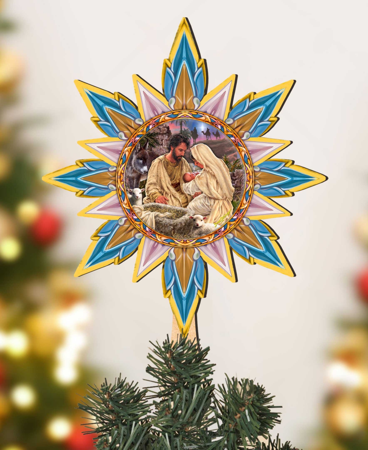 Designocracy Classic Nativity Wooden Tree Topper In Multi