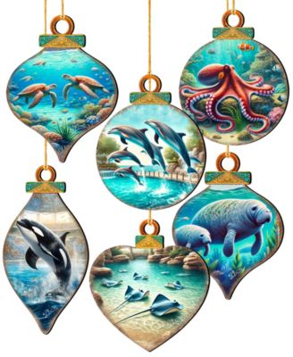 Sea Life Wooden Ornaments, Set of 12