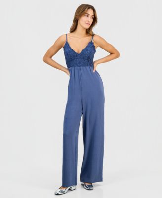 Juniors' Crochet-Bust Sleeveless Jumpsuit