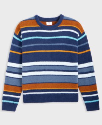Men's Relaxed Fit Long Sleeve Fuzzy Striped Crewneck Sweater, Macy's Exclusive