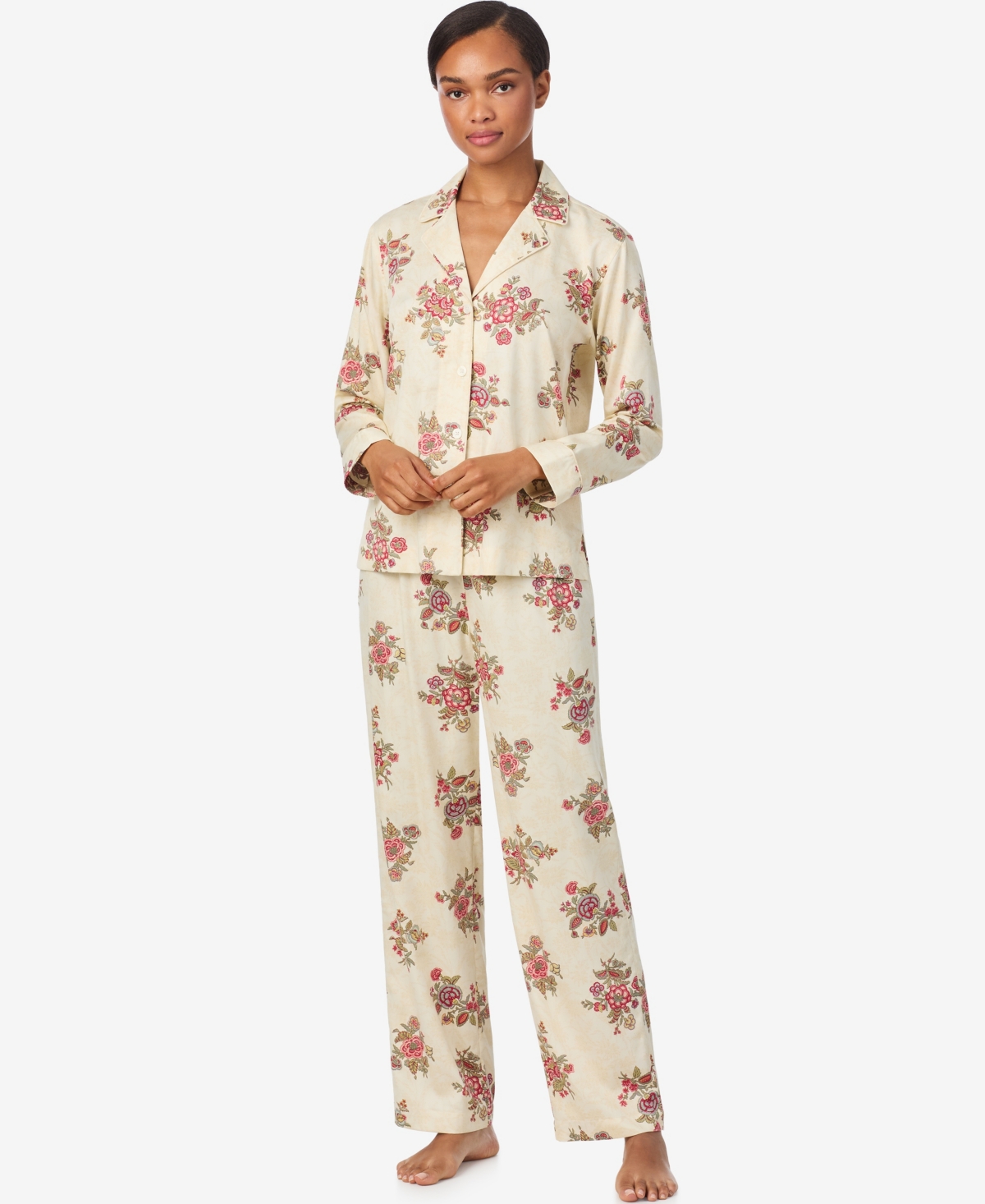 Ralph Lauren Women's Notch Collar And Long Pant Pajama Set In White