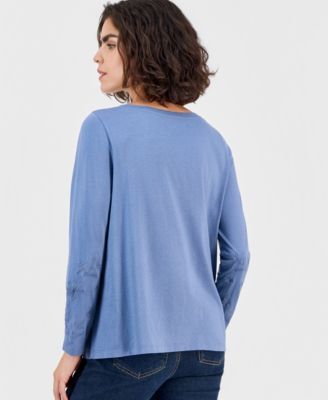 Women's Embroidered Boat-Neck Long-Sleeve Top, Macy's Exclusive 