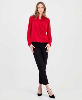 Women's Long-Sleeve Draped Wrap Blouse