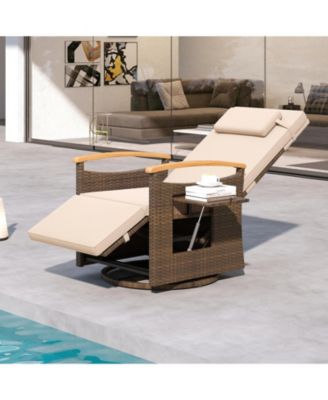 2PCS Outdoor 360° Swivel Rattan Recliner Chair Patio Wicker Chaise Lounge Chair