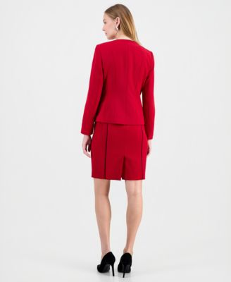 Women's Contrast Piping Open-Front Jacket & Stretch-Crepe Contrast-Piping Sheath Dress
