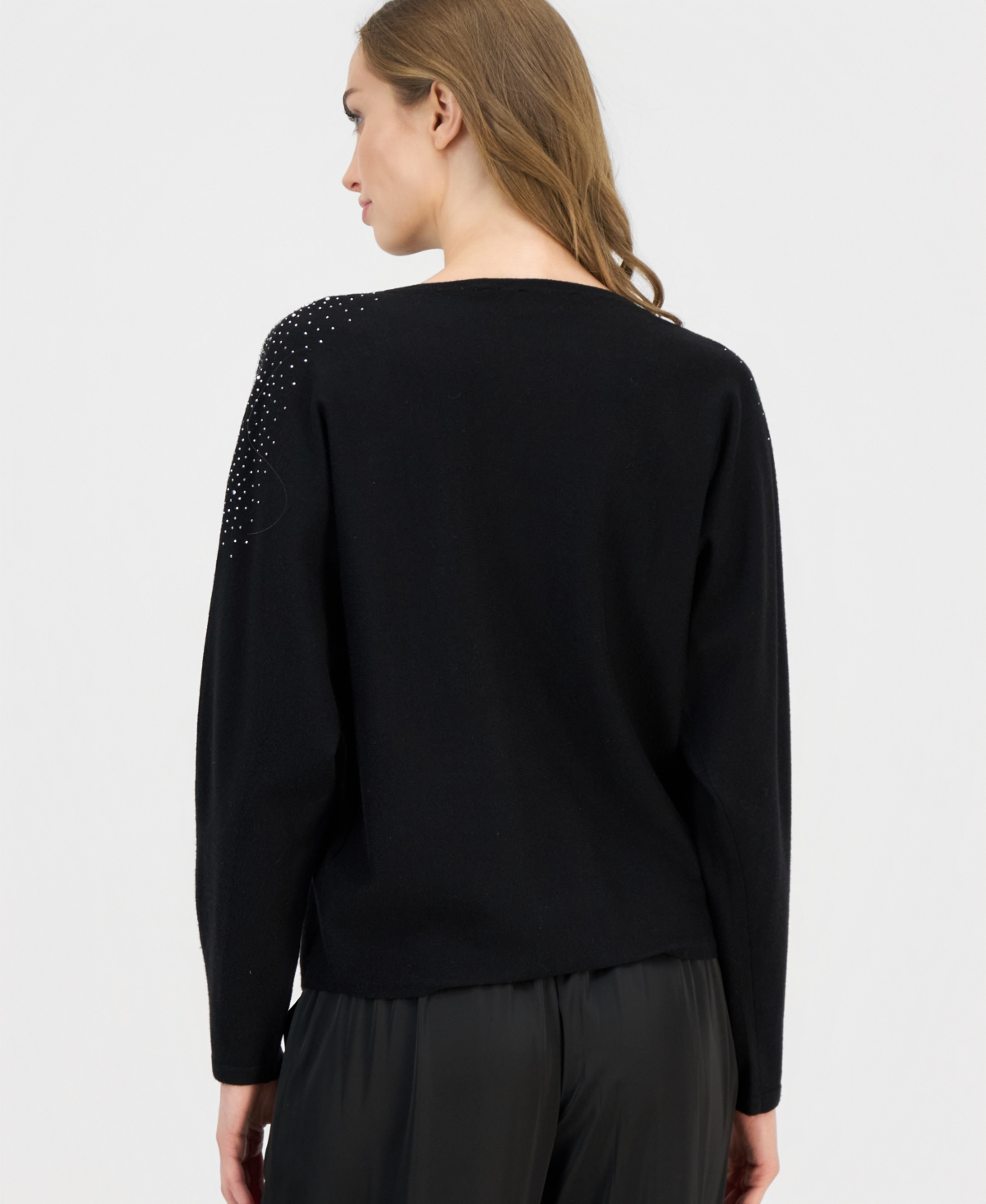 T Tahari Women's Lace-inset Dolman-sleeve Sweater In Black