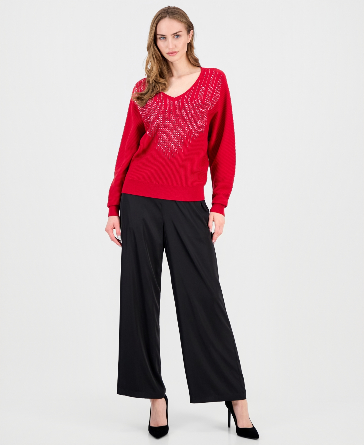 T Tahari Women's Embellished Dolman-sleeve Sweater In Red