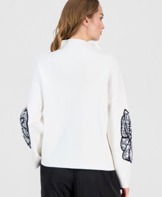 Women's Sequin Soutache Funnel-Neck Sweater