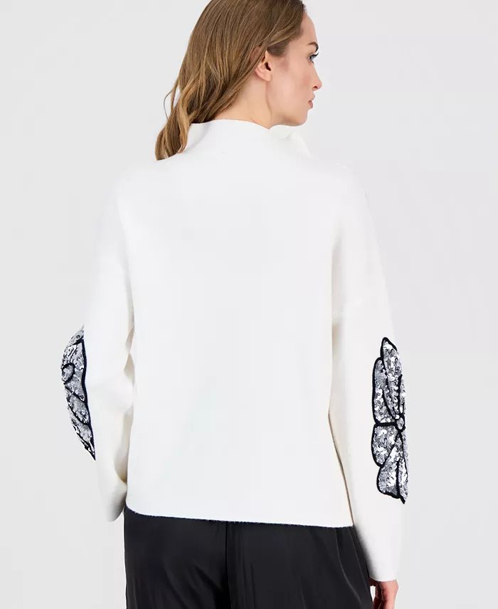 Women's Sequin Soutache Funnel-Neck Sweater - thumbnail 2
