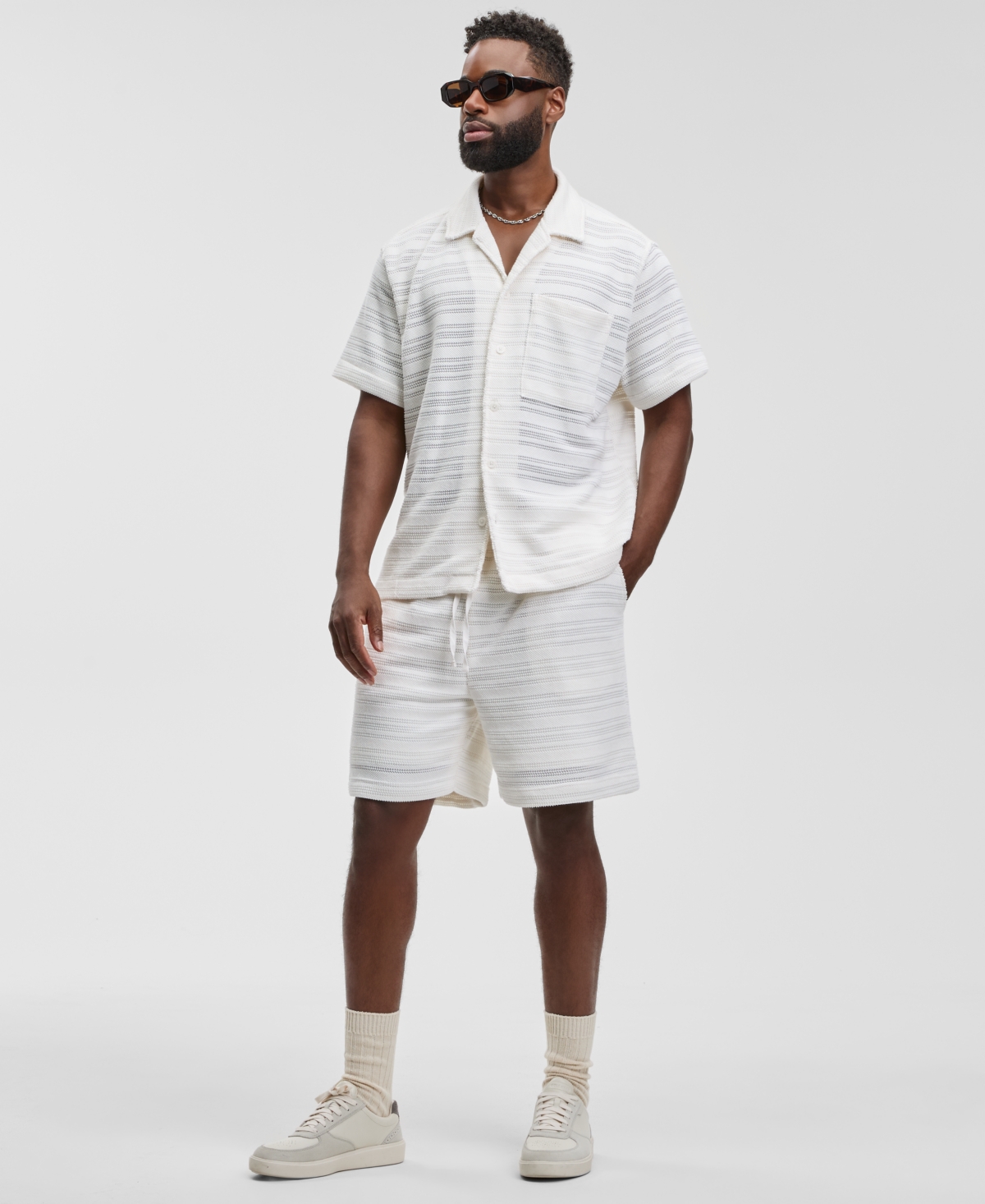 Mode of One Men's Relaxed Fit Short Sleeve Knit Button-Front Camp-Collar Sweater, Macy's Exclusive