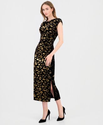 Women's Cowl-Neck Side-Slit Sequin Midi Dress
