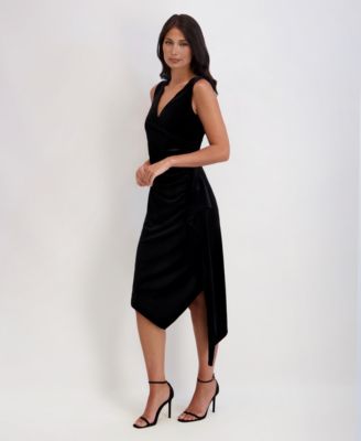 Women's Asymmetrical Hem Velvet Midi Dress