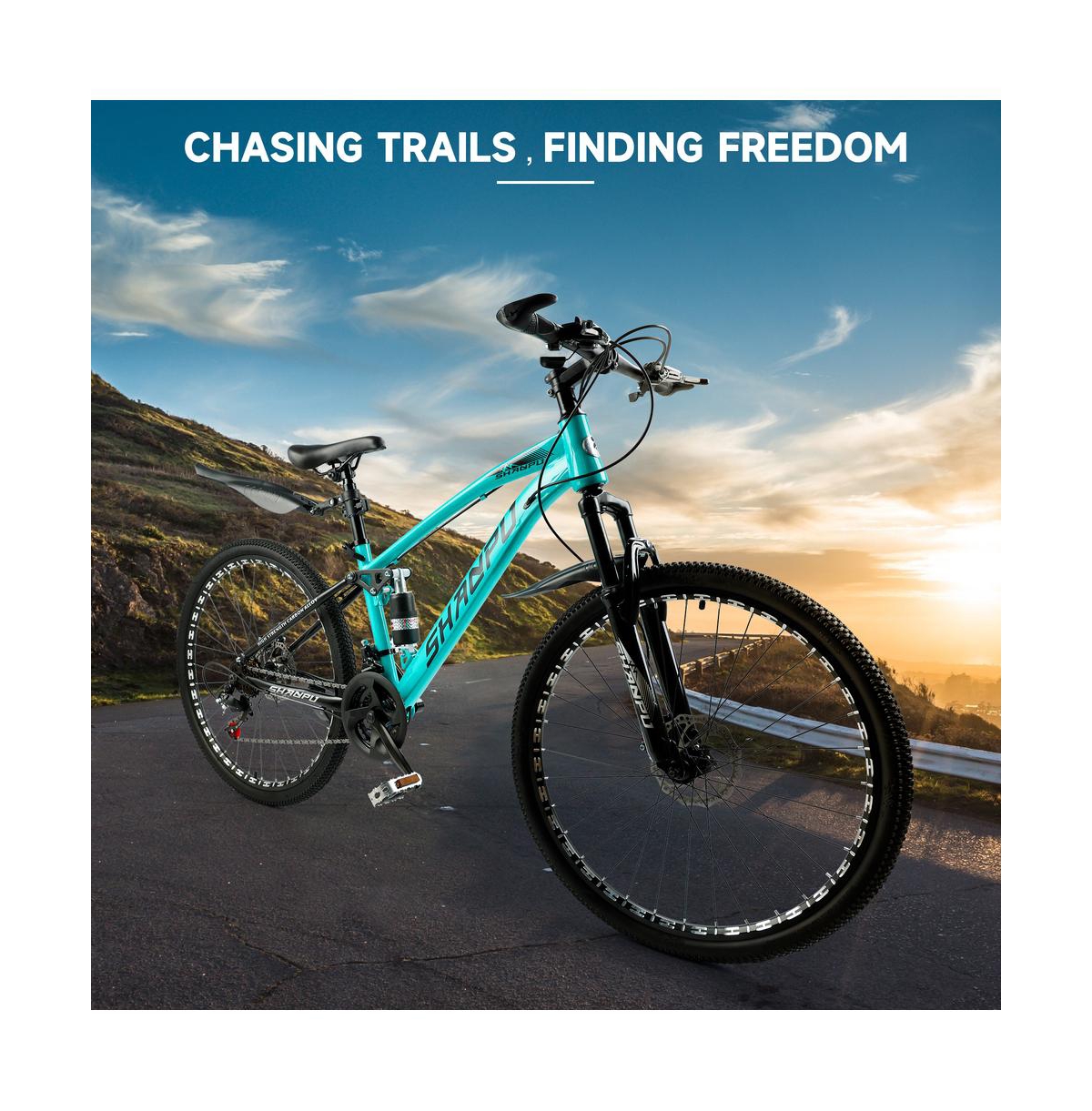 Artudatech 26-Inch 21-Speed Mountain Bike with Full Suspension and Disc Brakes for Off-Road Adventure