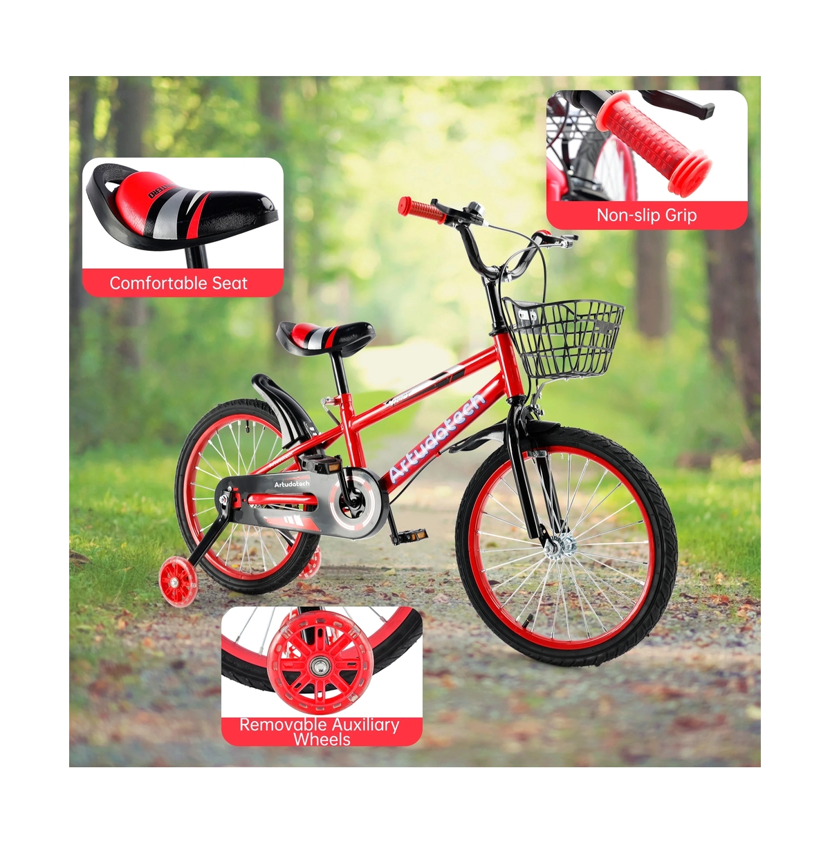Artudatech 16 Inch Kids Bike with Glowing Training Wheels, Dual Brakes & High-Carbon Steel Frame | Gift for Girls and Boys Ages 5-9