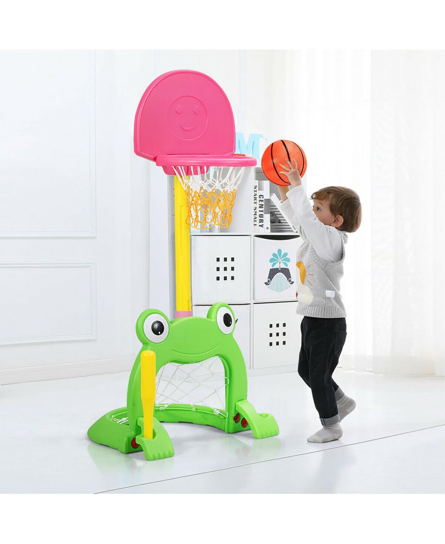 Детские игрушки Costway 3-in-1 Kids Basketball Hoop Set Adjustable Sports Activity Center, цвет: Розовый — фото 6