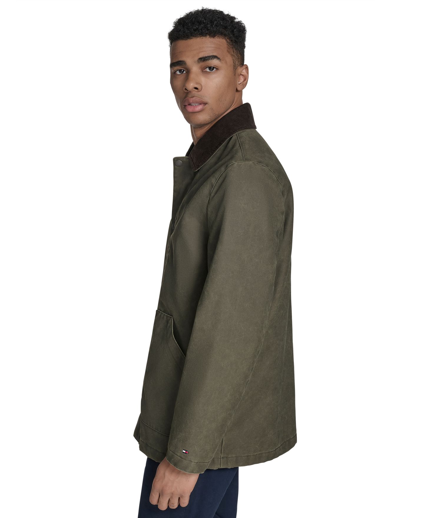 Мужское пальто Tommy Hilfiger Cotton Barn Coat with Corduroy Collar, цвет: Тёмно-зелёный ночной — фото 3