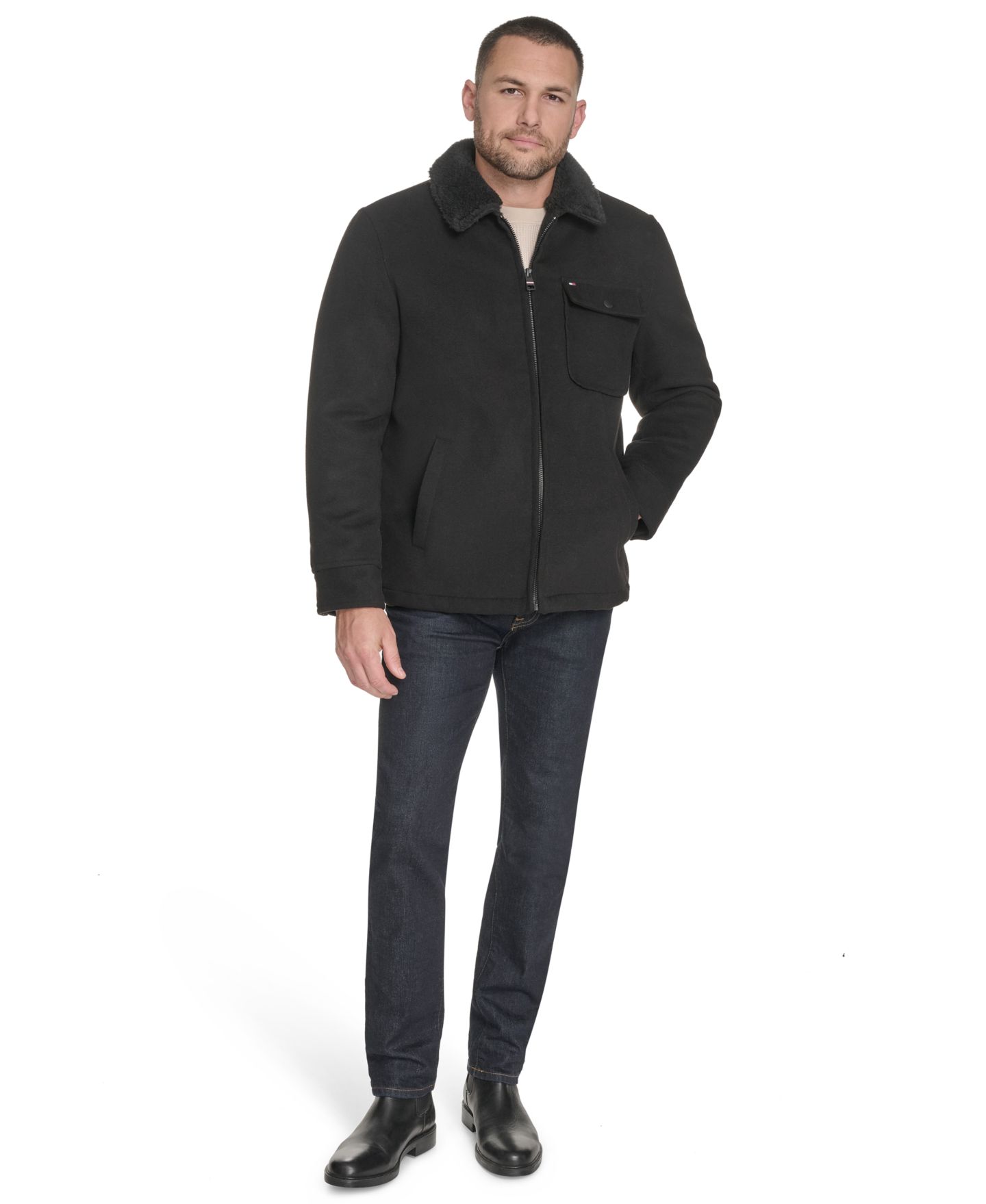 Мужская куртка Tommy Hilfiger Wool Blend Jacket with Sherpa Collar, цвет: Чёрный — фото 2