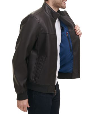 Men's Faux Leather Stand Collar Bomber
