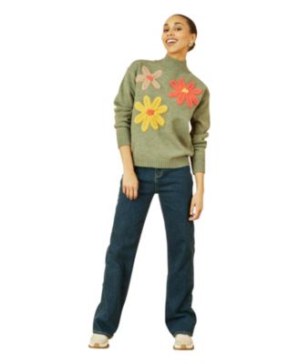 Women's Floral Detail High Neck Knit Sweater