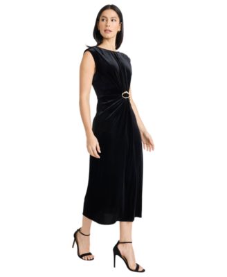 Women's Velvet Empire Belted Dress