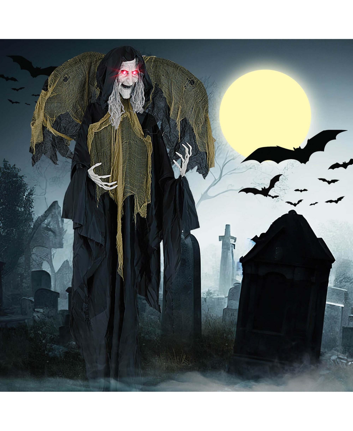Costway 8.2 ft Halloween Standing Witch Voice Activated Animatronic Ghost with Lighted Eyes