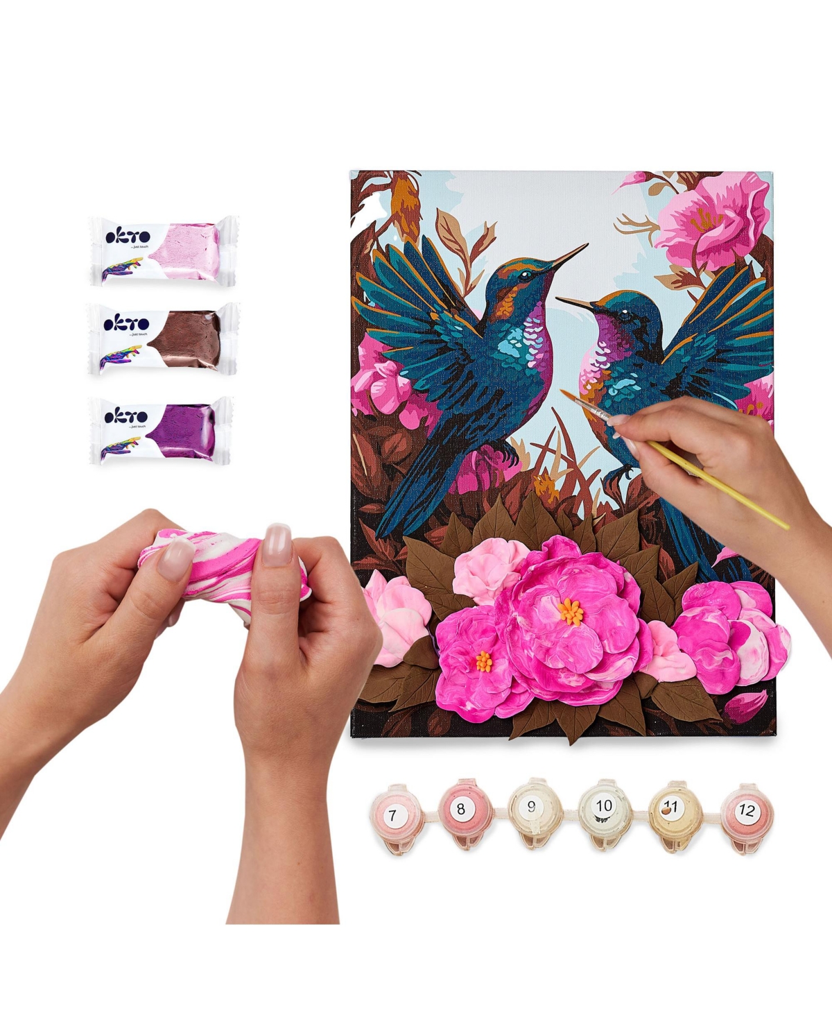 Wise Elk Okto Air-Dry Clay 3D Painting Kit – Kit Hummingbirds (11.8 x 15.7 in)