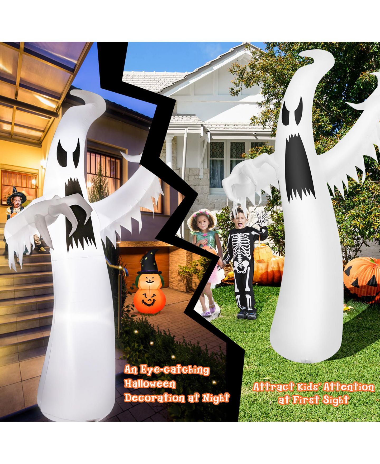 Детская игрушка Costway 12ft Halloween Inflatable Ghost Quick Blow up w/LED Lights Outdoor, цвет: Белый — фото 3