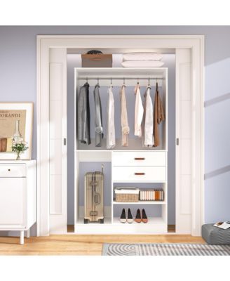 8FT Walk In Closet Organizer with 3 Shelving Towers, 2 Drawers Heavy Duty Clothes Rack