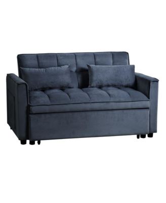 Pull-Out Velvet Loveseat Sleeper Sofa Bed, 3-in-1 Convertible Futon Couch with Adjustable Back, Storage Pocket & Pillows-Maison Boucle