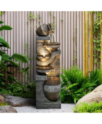 5-Tiers Indoor/Outdoor Garden Water Fountain - 42.5inches Modern Floor-Standing Cascading Water Feature - Suitable for Deck, Patio