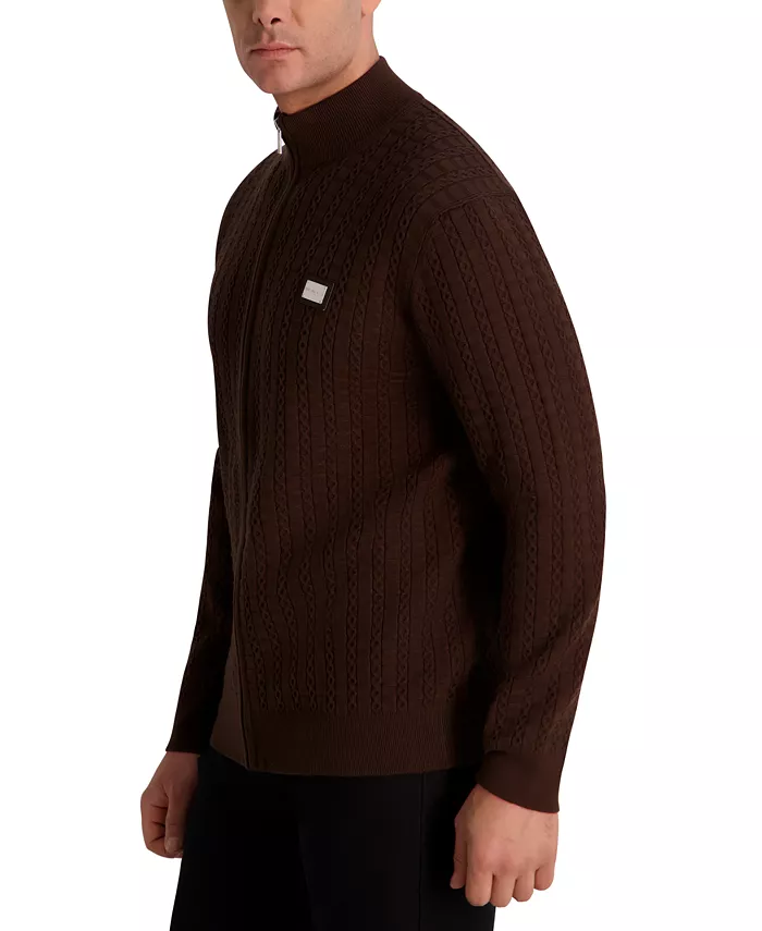 Men's Full Zip Cable Knit Sweater - thumbnail 3