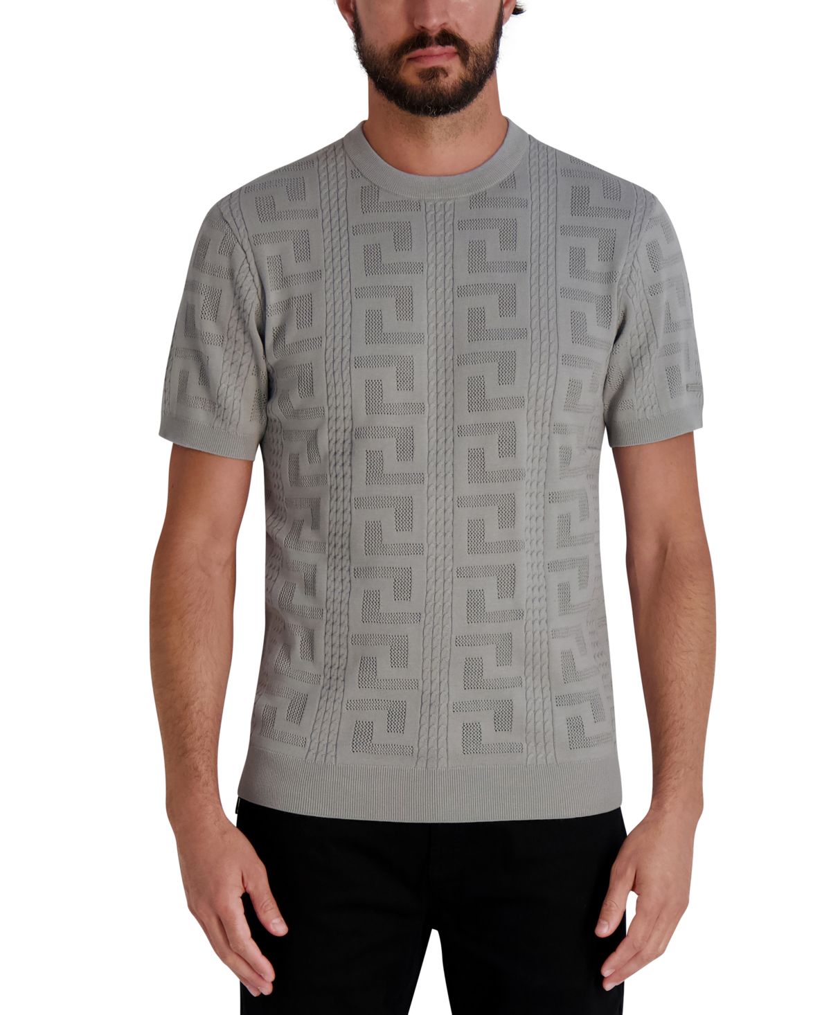 Мужской свитер с круглым вырезом и жаккардовым рисунком