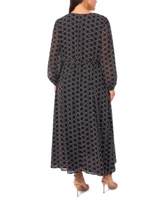Plus Size Geometric Print Long Sleeve Maxi Dress