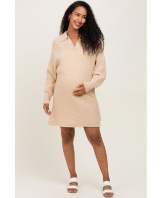 Maternity Taupe Chunky Knit Collared Sweater Dress
