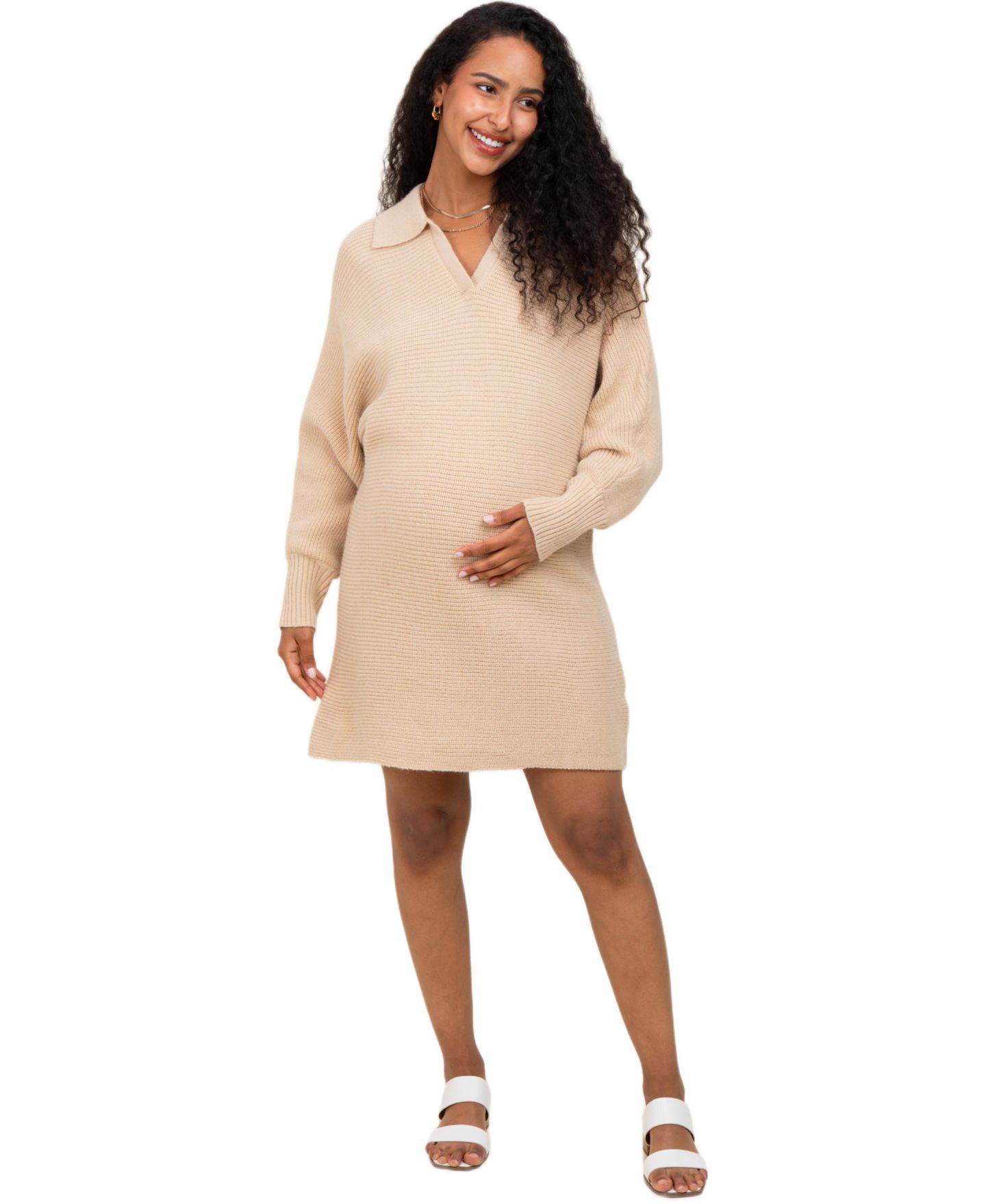 Женское платье Pinkblush Taupe Chunky Knit Collared Sweater Dress, цвет: Серо-коричневый — фото 2