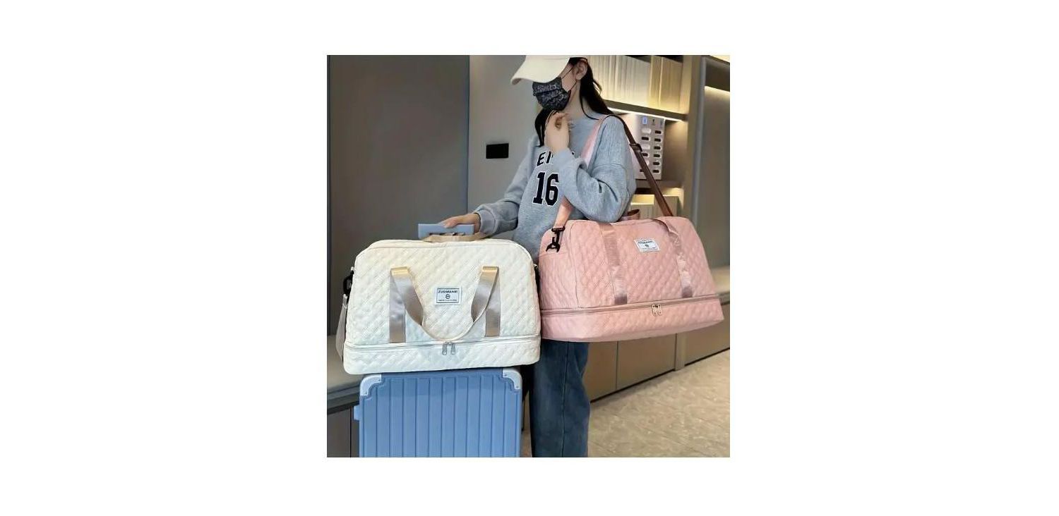 Three-dimensional Diamond Patterned Small Square Tote, Crossbody bag with Dry Wet Separation & Double-sided Pockets