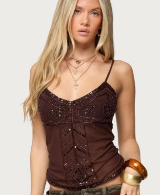 Women's Azelia Beaded Sheer Mesh Top