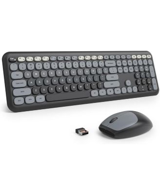 Cute Keyboard and Mouse Wireless Silent, Full-Size Retro Typewriter Wireless Quiet Slim Keyboard Low-Noise 2.4GHz for Computer, Desktop, Laptop(Grey)