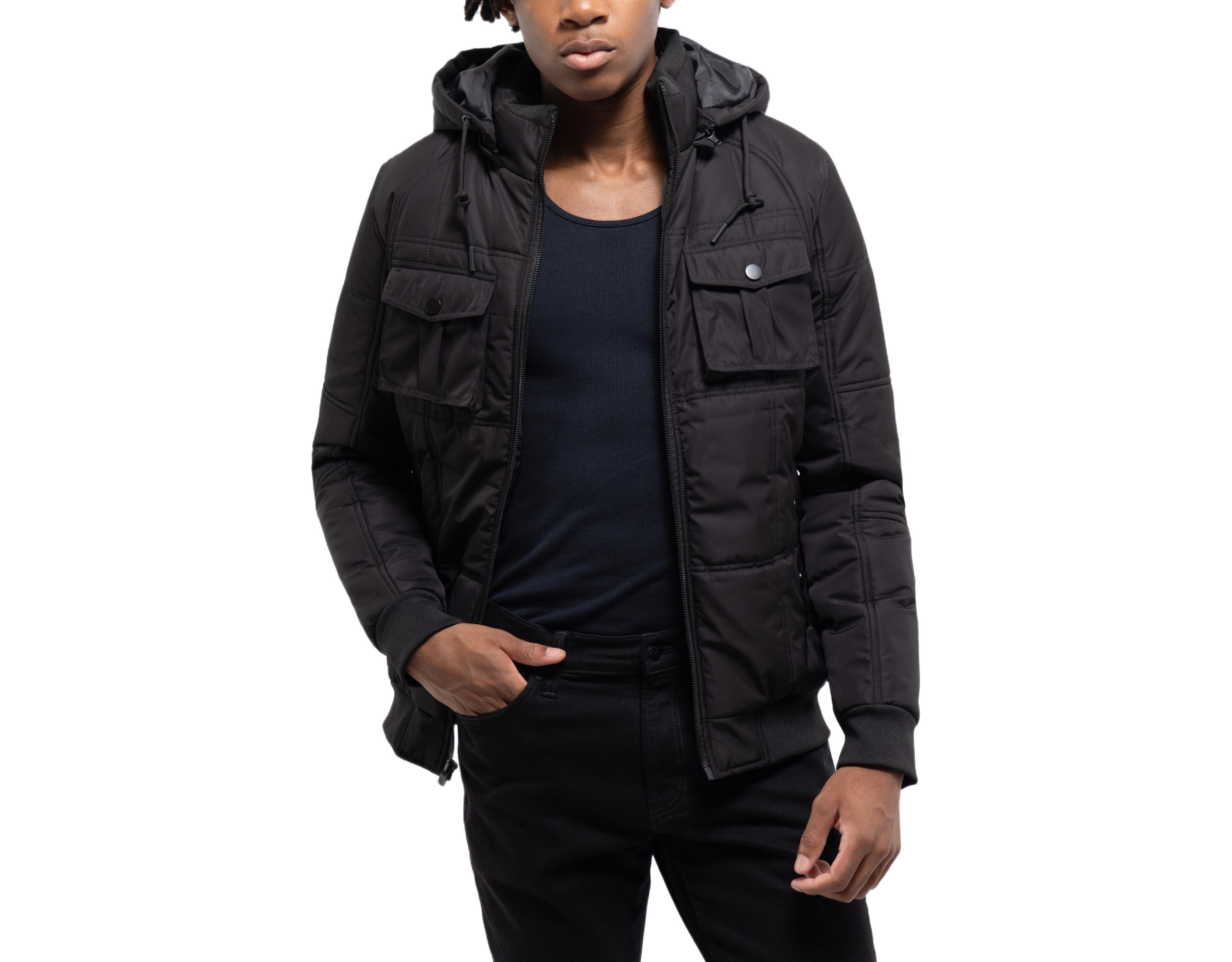 Xray Men's Hooded Puffer Jacket With Patch Chest Pockets