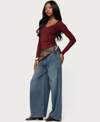 Women's Larna V Neck Ribbed T Shirt