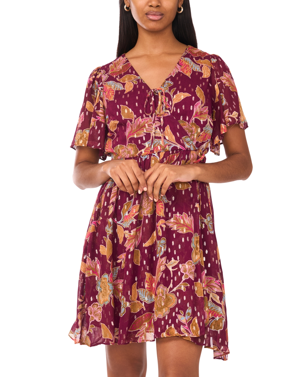 Msk Women's Short Flutter Sleeve Mini Wrap Dress In Multi