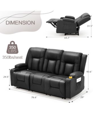 3 Seater Reclining Sofa with 2 Cup Holders&Side Pockets