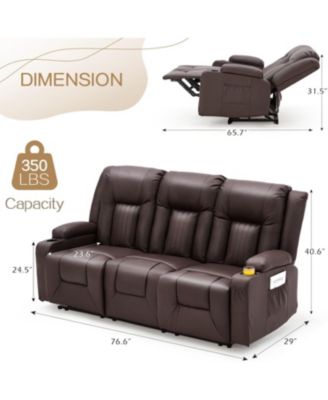 3 Seater Reclining Sofa with 2 Cup Holders&Side Pockets