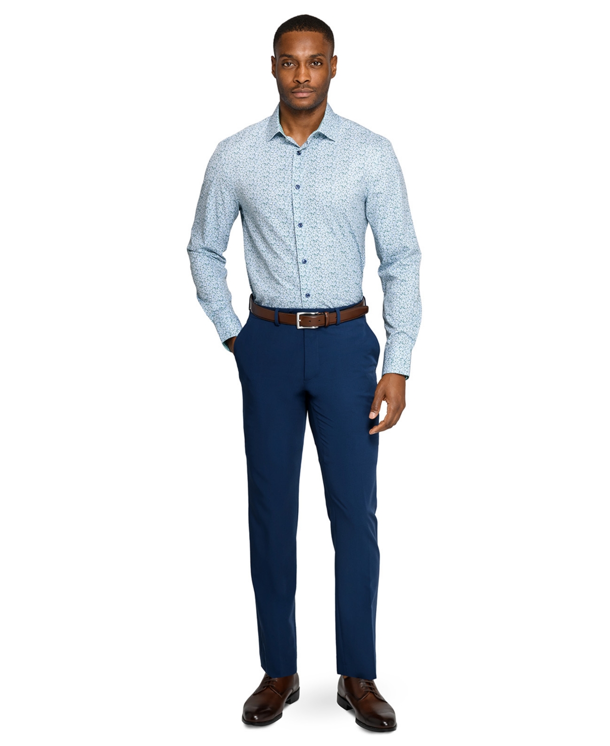Construct Men's Spread Collar Plaid Dress Shirt In Blue