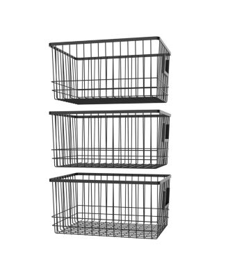 Metal Wire Organizer Bin Basket with Card Holder, Set of 3