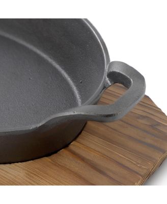 6 Piece Mini Cast Iron Oval Pan with Wood Tray Set