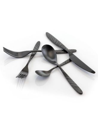 La Vague 20 Piece Flatware Utensil Set, Stainless Steel Silverware Metal Service for 4 in Matte Black